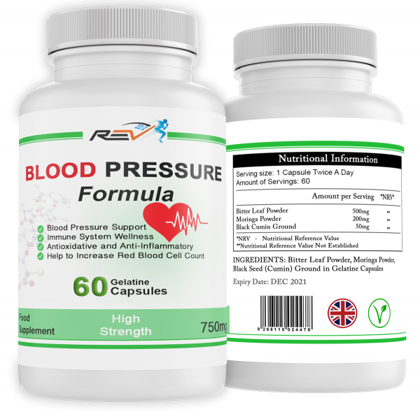 Blood Pressure Formula Black Seed, Bitter Leaf Moringa 1200 Capsules Pure ORGANIC